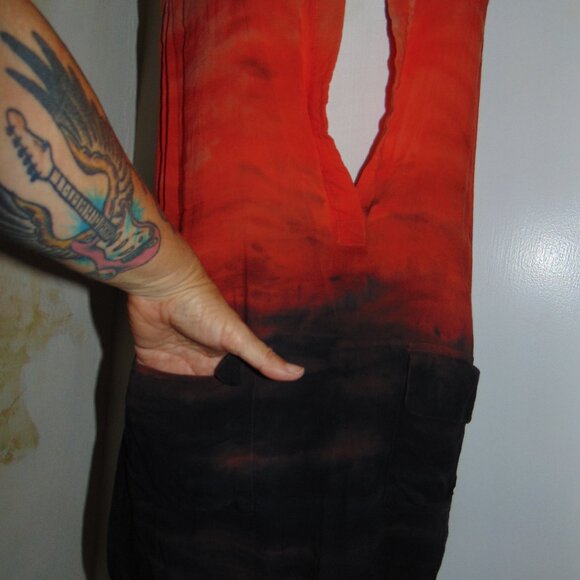 Moon & Sky Tunic Blouse Ombre Orange Blue Medium Pullover Plunging Neck Womens - Picture 5 of 11